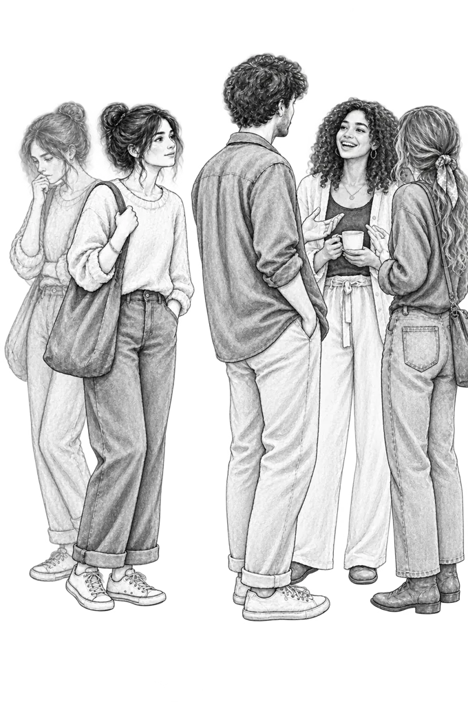 An illustration of people in a group conversation